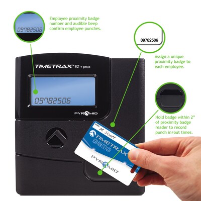 Pyramid TimeTrax EZ Proximity Time Clock System 500 Employees Black (PPDLAUBKN)