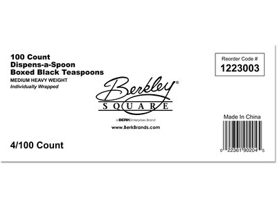 Berkley Square Dispens-a-Spoon Plastic Tea Spoon, Medium-Weight, Black, 100/Box (1223003)