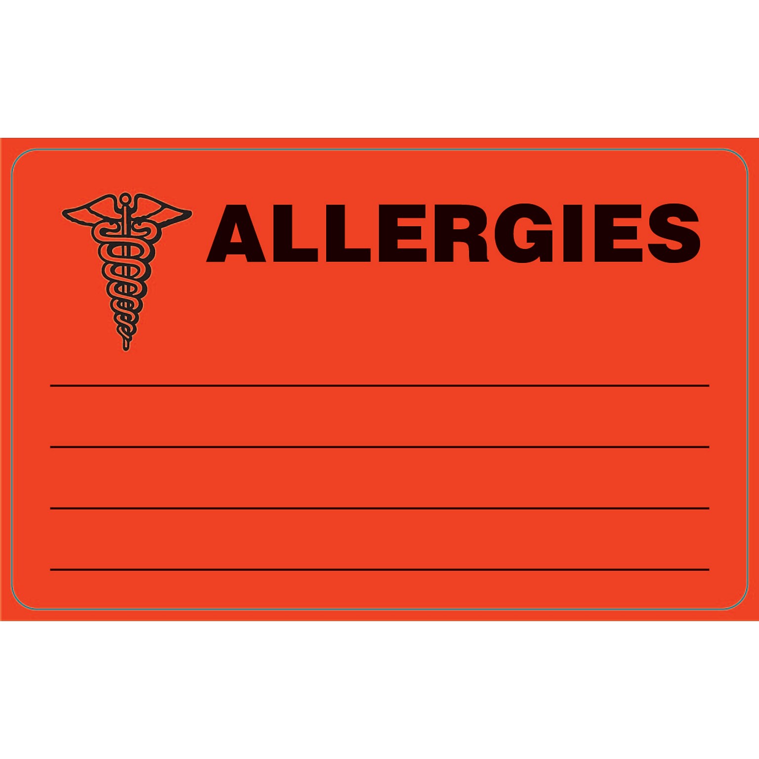 Allergy Warning Medical Labels, Allergies, Fluorescent Red, 2-1/2x4, 100 Labels (37067)