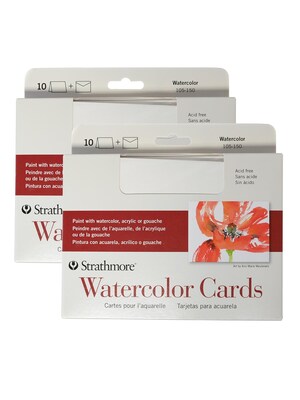 Strathmore Watercolor Blank Cards with Envelopes, 5" x 6.87", White, 20 Cards/Pack (56240-PK2)