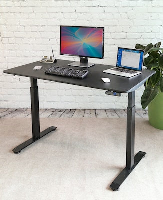 Seville Classics AIRLIFT 29-48H Metal Electric Standing Desk, Black with Black Top (OFFK65816)