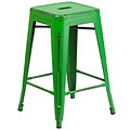 Flash Furniture 24 High Backless Distressed Green Metal Indoor Counter Height Stool (ETBT350324GN)