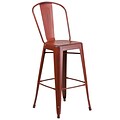 Flash Furniture 30 High Distressed Kelly Red Metal Indoor Barstool with Back (ET353430RD)