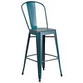 Flash Furniture 30 High Distressed Metal Indoor Barstool with Back, Kelly Blue (ET353430KB)