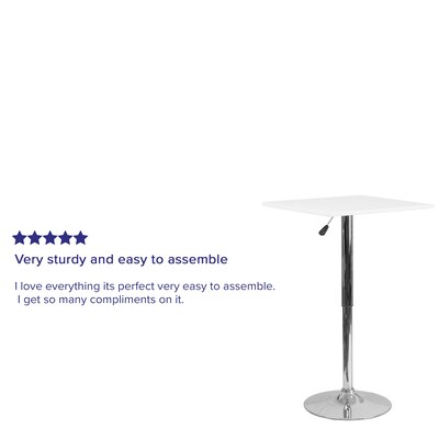 Flash Furniture 23.75'' Square Adjustable-Height White Wood Table (Adjustable 33'' to 40.5'') (CH1)