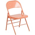 Flash Furniture HERCULES COLORBURST Series Sedona Coral Triple Braced & Double Hinged Metal Folding Chair (HF3-CORAL-GG)
