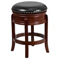24 Backless Light Cherry Wood Counter Height Stool with Black Leather Swivel Seat [TA-68824-LC-CTR-GG]