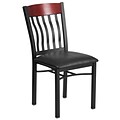Eclipse Series Vertical Back Black Metal and Mahogany Wood Restaurant Chair with Black Vinyl Seat [XU-DG-60618-MAH-BLKV-GG]