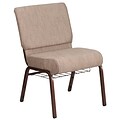Flash Furniture 21 Wide Beige Fabric Church Chair with 4 Thick Seat, Book Rack, Copper Vein Frame