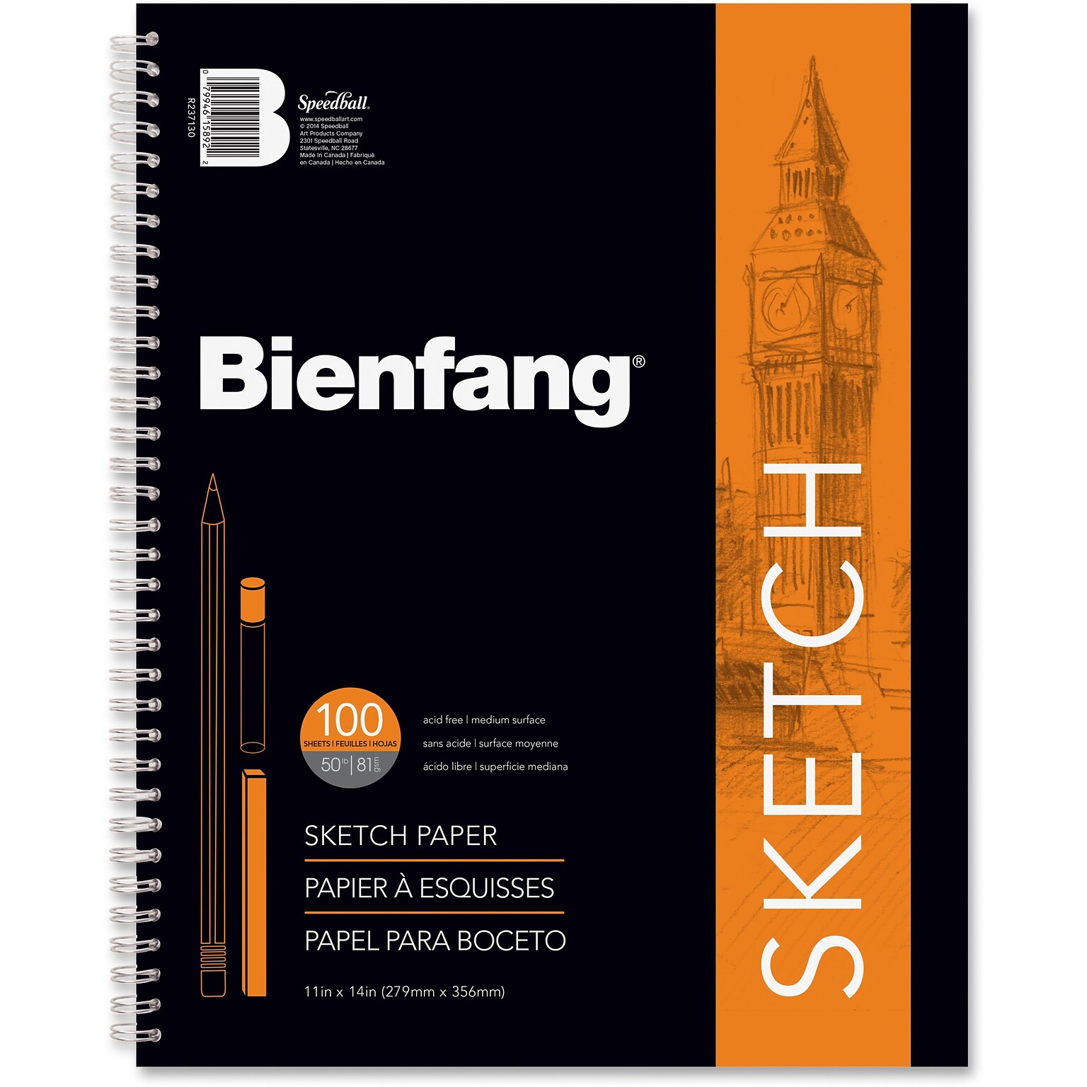 Bienfang 11 x 14 Wire Bound Sketch Pad, 100 Sheets/Pad (R237130)