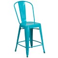 24 High Crystal Teal-Blue Metal Indoor-Outdoor Counter Height Stool with Back [ET-3534-24-CB-GG]