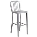 30 High Silver Metal Indoor-Outdoor Barstool with Vertical Slat Back [CH-61200-30-SIL-GG]