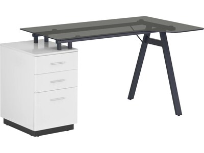 Techni Mobili 59" Glass Computer Desk, Black/White (RTA-3377D-WHT)