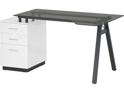 Techni Mobili 59" Glass Computer Desk, Black/White (RTA-3377D-WHT)