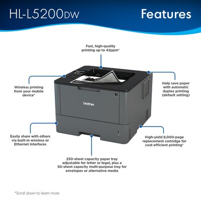 Brother HL-L5200DW USB, Wireless, Network Ready Black & White Laser Printer