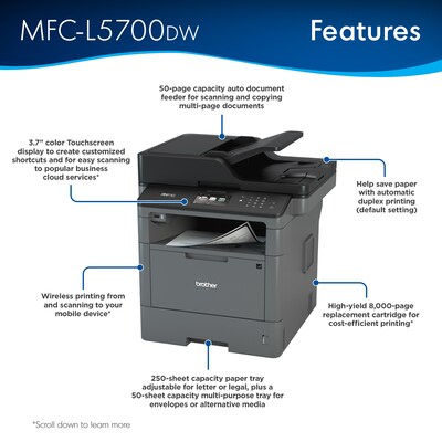 Brother MFC-L5700DW USB, Wireless, Network Ready Black & White Laser All-In-One Printer