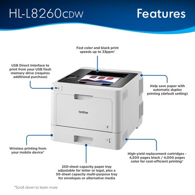 Brother HL-L8260CDW USB, Wireless, Network Ready Color Laser Printer