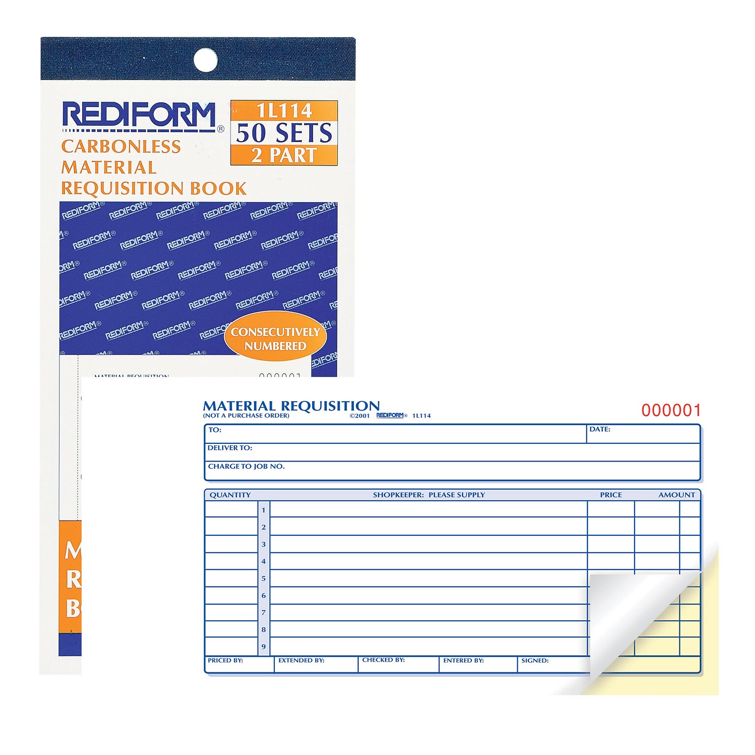Rediform 2-Part Carbonless Purchase Requisitions, 4.25L x 7W, 50 Sets/Book (1L114)