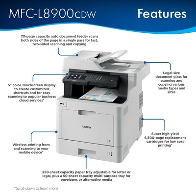 Brother MFC-L8900CDW USB, Wireless, Network Ready Color Laser All-In-One Printer