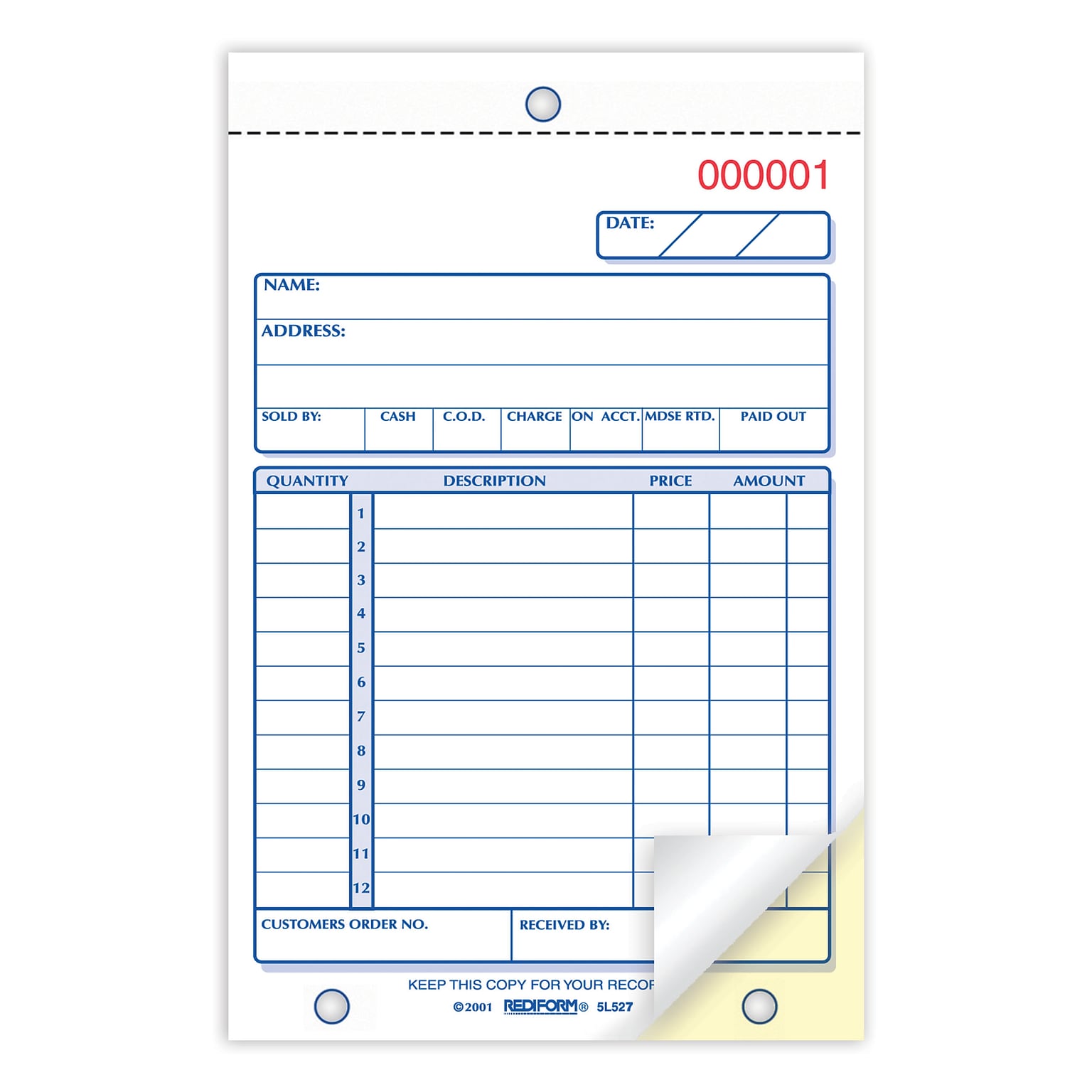 Rediform 3-Part Carbonless Receipts, 4-1/4 x 6-3/8, 50 Sets/Book (RED5L528)