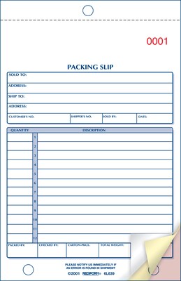 Rediform Carbonless Packing Slip Books, Triplicate (RED6L639)