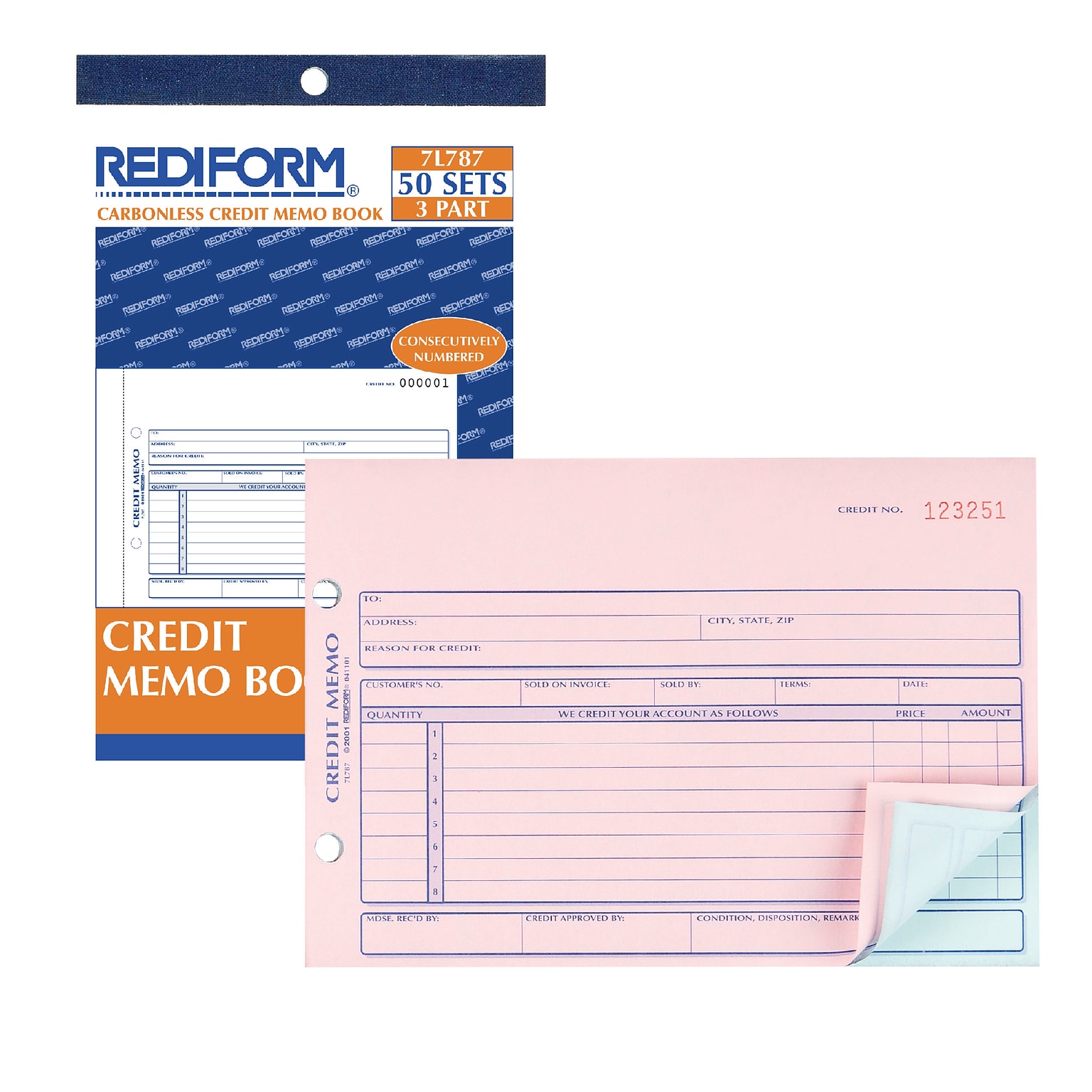 Rediform 3-Part Carbonless Credit Memos, 5.5L x 7.88W, 50 Sets/Book (RED7L787)