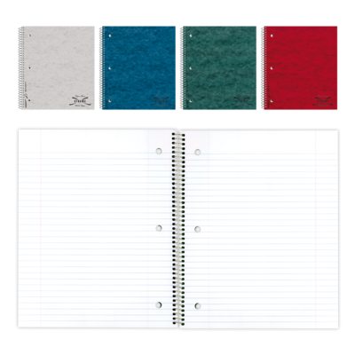 National Brand Wirebound 1-Subject Pressboard Notebook, 11 x 8 1/2, College/Margin Ruled, 80 Sheets/Book (RED31987)