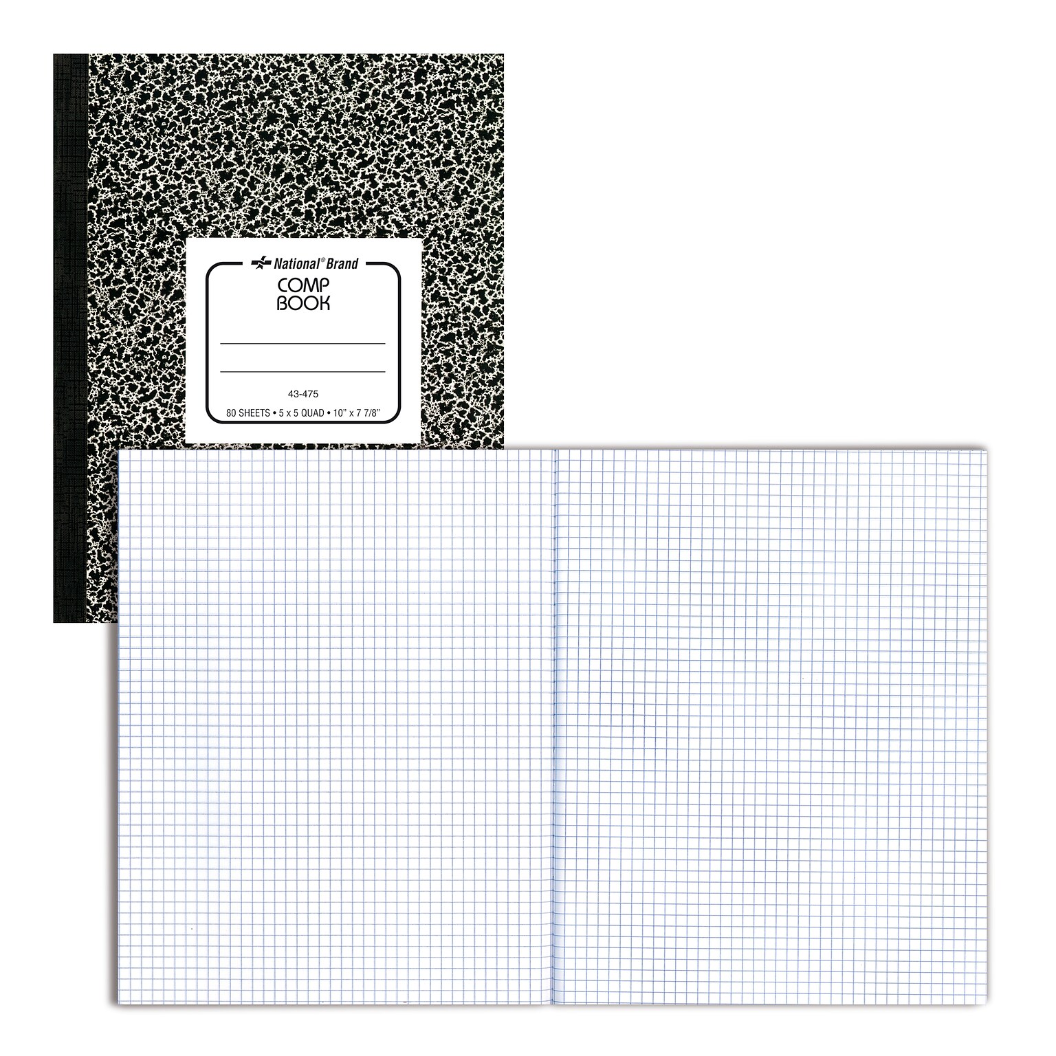 National Brand 1-Subject Composition Notebooks, 7.88 x 10, Quad, 80 Sheets, Black (RED43475)