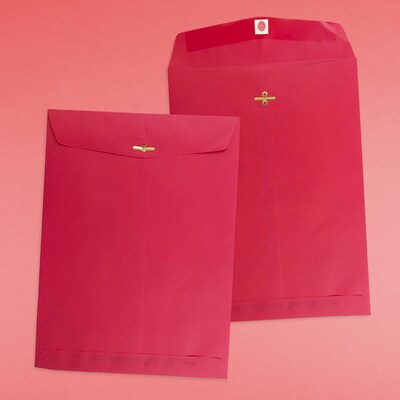 JAM Paper Clasp Catalog Envelopes, 9" x 12", Brite Hue Red, 100/Pack (7781)