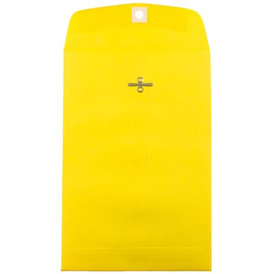 JAM Paper Open End Catalog Colored Envelopes with Clasp Closure, 6 x 9, Yellow Recycled, 100/Pack