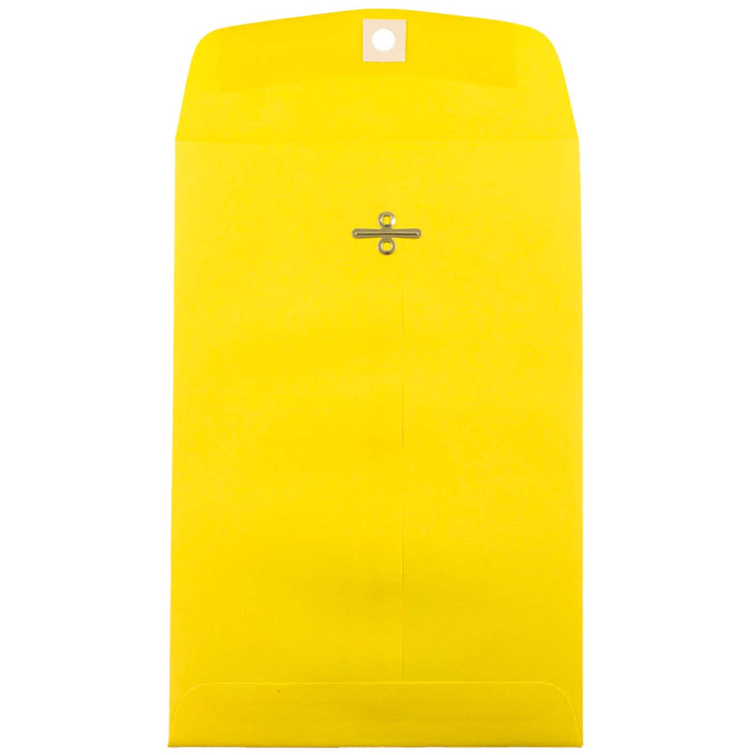 JAM Paper Open End Catalog Colored Envelopes with Clasp Closure, 6 x 9, Yellow Recycled, 100/Pack (87972)