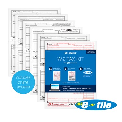 Adams 2020 W-2 Tax Forms, Access to Tax Forms Helper Online, 10 Free E-Files, 50/Pack (STAX65020)