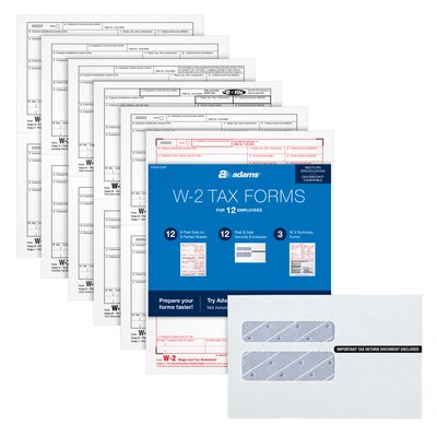 Adams 2020 W-2 Tax Forms with Self Seal Envelopes, 6-Part, Includes W-3 Forms, 12/Pack (STAX61220F)