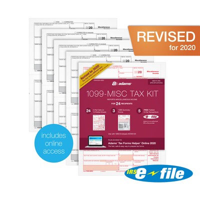 Adams 2020 1099-MISC Tax Forms, Access to Tax Forms Helper Online, 5 Free E-Files, 24/Pack (STAX52024)