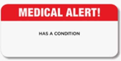 Medical Arts Press® Chart Alert Medical Labels, Medical Alert, Red and White, 7/8x1-1/2, 250 Labels