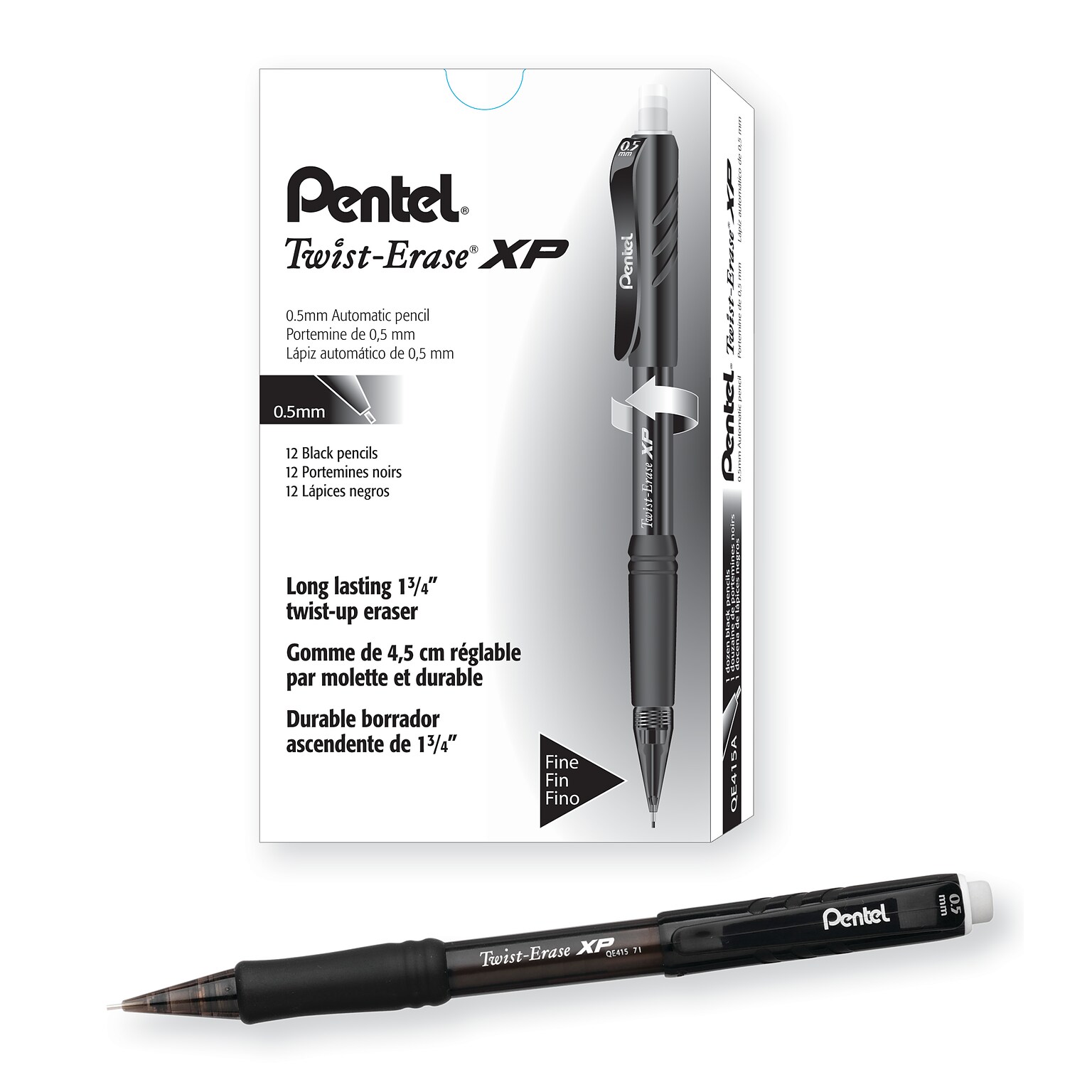 Pentel Twist-Erase EXPRESS Mechanical Pencil, 0.5mm, #2 Medium Lead, Dozen (QE415A)