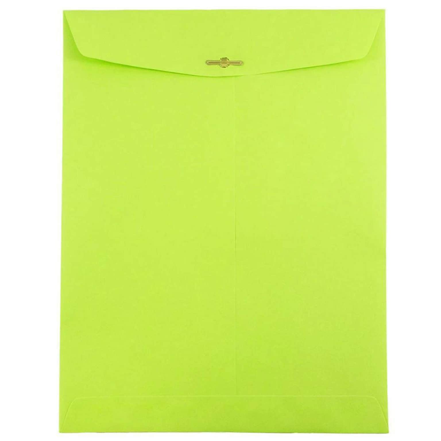 JAM Paper 9 x 12 Open End Catalog Colored Envelopes with Clasp Closure, Ultra Lime Green, 10/Pack (900835395B)