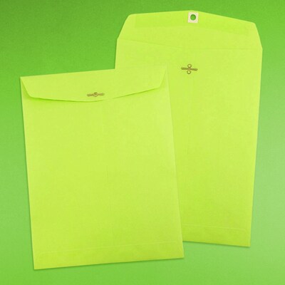 JAM Paper Open End Clasp Catalog Envelope, 9" x 12", Lime Green, 100/Box (900835395)