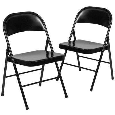 Flash Furniture HERCULES Series Metal Folding Chair, Black, 2/Pack (2BDF002BK)
