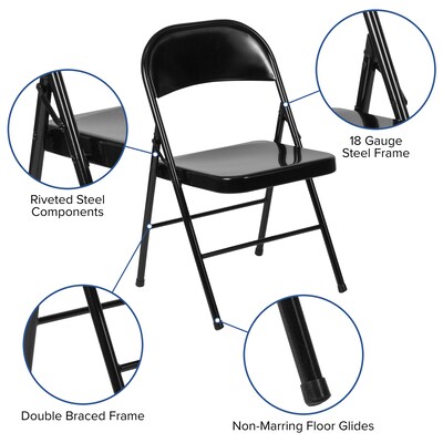 Flash Furniture HERCULES Series Metal Folding Chair, Black, 2/Pack (2BDF002BK)