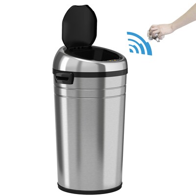 iTouchless Stainless Steel Round Sensor Trash Can with AbsorbX Odor Control System and Wheels, 23 Ga