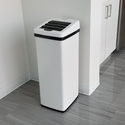 iTouchless Stainless Steel Sliding Lid Sensor Trash Can with AbsorbX Odor Control System, 14 Gal., White (IT14SW)