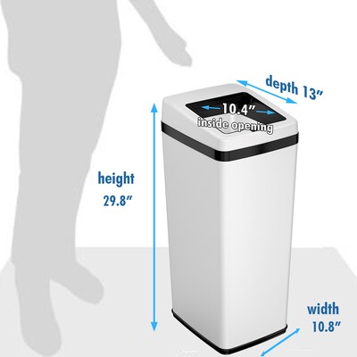 iTouchless Stainless Steel Sliding Lid Sensor Trash Can with AbsorbX Odor Control System, 14 Gal., White (IT14SW)