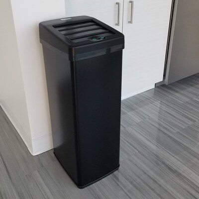 iTouchless Stainless Steel Sliding Lid Sensor Trash Can with AbsorbX Odor Control System, 14 Gal., Black (IT14SB)