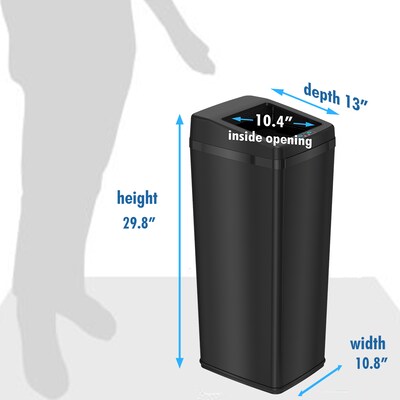 iTouchless Stainless Steel Sliding Lid Sensor Trash Can with AbsorbX Odor Control System, 14 Gal., Black (IT14SB)