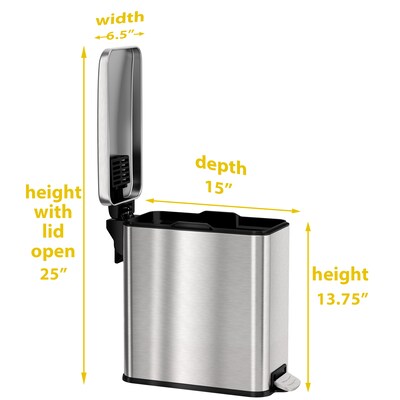 iTouchless SoftStep Stainless Steel Slim Step Trash Can with AbsorbX Odor Control System, Silver, 3 Gal. (PS03RSS)
