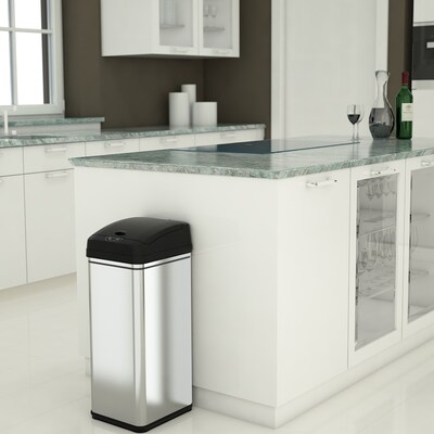 iTouchless Stainless Steel Sensor Trash Can with AbsorbX Odor Control System, Silver, 13 gal. (DZT13)