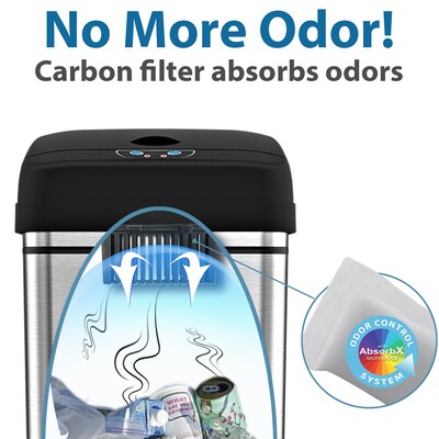 iTouchless Stainless Steel Sensor Trash Can with AbsorbX Odor Control System, Silver, 13 gal. (DZT13)