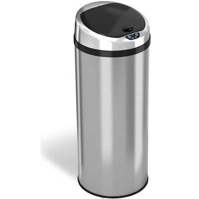 iTouchless Stainless Steel Round Sensor Trash Can with AbsorbX Odor Control System, 13 Gal., Silver (IT13RCB)