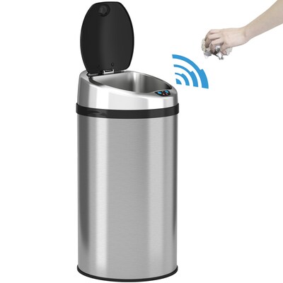 iTouchless Stainless Steel Round Sensor Trash Can with AbsorbX Odor Control System, 8 Gal., Silver (
